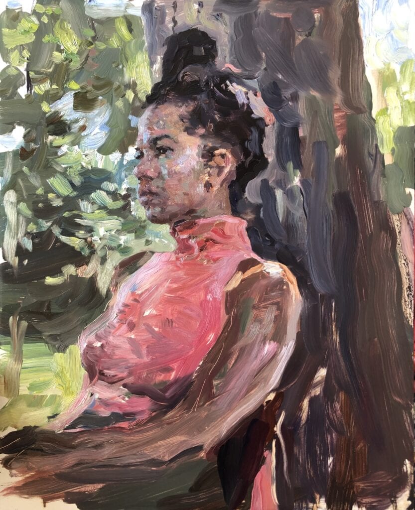 Danielle outside, oil on panel, 11x14