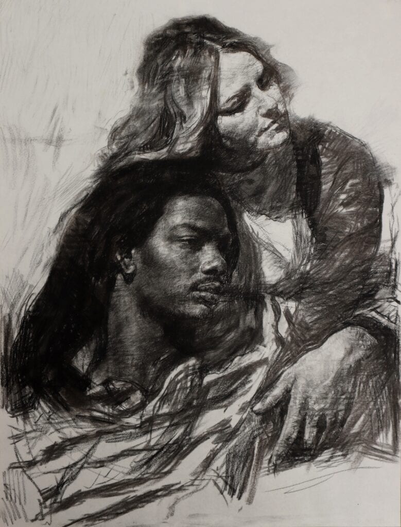 susan and quan, study1, charcoal, 18x24